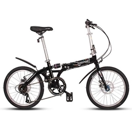 DJYD Folding Bike Adults Unisex Folding Bikes, 20" 6 Speed High-carbon Steel Foldable Bicycle, Lightweight Portable Double Disc Brake Folding City Bike Bicycle, Pink FDWFN (Color : Black)