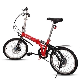 DJYD Folding Bike Adults Unisex Folding Bikes, 20" 6 Speed High-carbon Steel Foldable Bicycle, Lightweight Portable Double Disc Brake Folding City Bike Bicycle, Pink FDWFN (Color : Red)