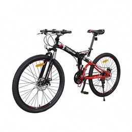 AEDWQ Folding Bike AEDWQ 24-speed Folding Mountain Bike, 26-inch High Carbon Steel Frame, Dual Suspension Dual Disc Brake Bicycle, MTB Tires, Black Red, Black Green, White Blue (Color : Black red)