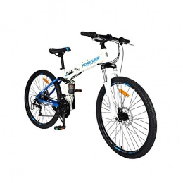 AEDWQ Bike AEDWQ 24-speed Folding Mountain Bike, 26-inch High Carbon Steel Frame, Dual Suspension Dual Disc Brake Bicycle, MTB Tires, Black Red / White Blue (Color : White blue)