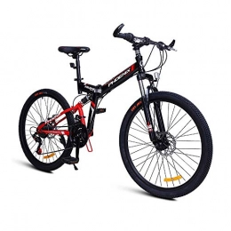 AEDWQ Bike AEDWQ 24 Speed Folding Mountain Bike, High Carbon Steel Frame, Double Suspension Double Disc Brake Bike, 26 Inch Spoke MTB Tires, Black Red / Black Blue