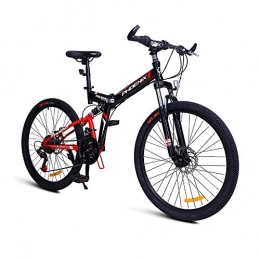 AEDWQ 24 Speed Folding Mountain Bike, High Carbon Steel Frame, Double Suspension Double Disc Brake Bike, 26 Inch Spoke MTB Tires, Black Red/Black Blue (Color : Black red)