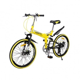 AEDWQ Bike AEDWQ 7-speed Folding Mountain Bike, 22-inch High Carbon Steel Frame, Double Suspension, Double Disc Brake Bike, MTB Tires, Yellow