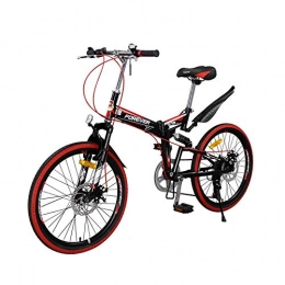 AEDWQ Bike AEDWQ 7-speed Folding Mountain Bike, 22-inch High-carbon Steel Frame, Dual Suspension Dual Disc Brake Bicycle, MTB Tires, Black Red