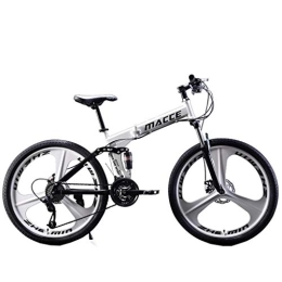 AGrAdi Folding Bike AGrAdi Adult Road Racing Bike Folding Mountain Bike, 26 inch 21 Speed Carbon Steel Mountain Bicycle for Adults, Full Suspension Disc Brake Outdoor Bikes for Men Women (White | 24 Inches)