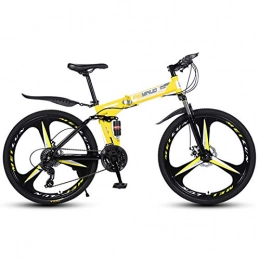 Alapaste  Alapaste Durable Firm Safety Reliable High-carbon Steel Bike, Front And Rear Dual Disc Brake Bike, 34.1 Inch 27 Speed Low Noise Foldable Mountain Bike-Yellow 34.1 inch.27 speed