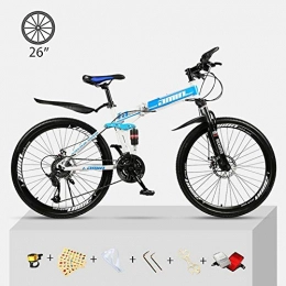 CHJ Folding Bike All-Terrain Mountain Bike Folding Portable 26-Inch Double Shock Absorption 21-Speed Off-Road City Bike for Young Men and Women, Blue