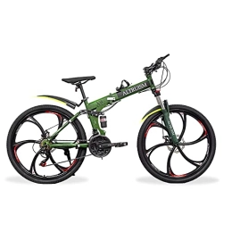 Altruism  ALTRUISM Mountain Bike Folding Bike 26-Inch Front And Rear Double Disc Brakes Shimano Gearbox 21-Speed Double Shock Absorber Steel Frame Spoke One-Piece Wheels 6 Impellers (ArmyGreen)