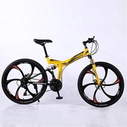 ALUNVA Bike ALUNVA 21 Speed Adult Folding Mountain Bike, High Carbon Steel Frame Road Bike, Double Disc Brake Bicycle, Front Suspension Variable Speed Bike, Anti-slip-Yellow 162x91cm(64x36inch)