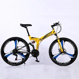 ALUNVA 26inch Folding Road Bike,High-carbon Steel Mountain Bike,Mens Women Outroad Bike,21 Speed Mechanical Disc Brakes Full Suspension-Yellow 175x97cm(69x38inch)
