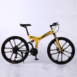 ALUNVA Bike ALUNVA High Carbon Steel Folding Mountain Bike, 21 Speed Gears Portable Bicycle, Mechanical Disc Brakes MTB, Full Suspension Road Bike-Yellow 162x91cm(64x36inch)