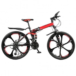AMEA Bike AMEA 24 / 26 Inch Variable Speed Folding Bicycle, Double Shock Absorption Cross Country Six Cutter Wheel / Three Cutter Wheel Lightweight Mountain Bike Bicycle, Road Bick, Red 1, 21