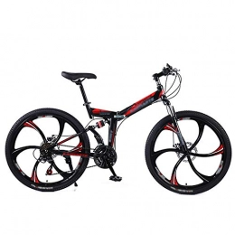 AMEA Bike AMEA Mountain Folding Bike, 24 / 26 inches 21 / 24 / 27 / 30-Speed Dual-Disc Brakes Dual-Shock Variable Speed Mountain Bicycles, Black Red, 26 inch 24 speed