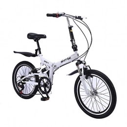 ANJING Folding Bike ANJING 20 Inch Folding Bicycle, Lightweight Bike with 6 Speed Drivetrain and Dual Suspension, White, VBrake