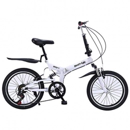 ANJING Bike ANJING 20 Inch Folding Bike, 6 Speed Lightweight Iron Frame Foldable Compact Bicycle with Anti-Skid and Wear-Resistant Tire for Adults, White