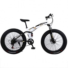 ANJING Folding Bike ANJING 24 / 26 Inch 24 Speed 4.0 Fat Tire Mountain Bike Snow and Grass Sand Bicycle with Double Disc Brakes, BlackWhite, 24Inch