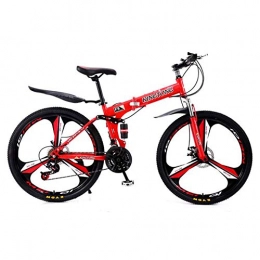 ANJING Bike ANJING 24 / 26 Inch Folding Mountain Bike for Adult Men and Women, 24 / 27 Speed Foldable Lightweight Bike with Disc Brake and Double Shock Absorption System, 24 Speed Red, 24 Inch