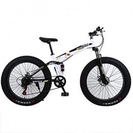 ANJING Folding Bike ANJING Folding Mountain Bike, 24in Fat Tires Snowmobile Bicycle with Double Disc Brake and Fork Rear Suspension, White Black, 24 Speed