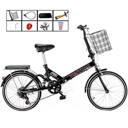 AOHMG  AOHMG 20'' Folding Bike, 7-Speed Lightweight Steel Frame Compact Foldable City Bicycle, Unisexe with Anti-Skid Wear-Resistant Tire, Black