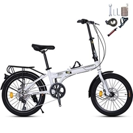 AOHMG  AOHMG 20'' Folding Bike, 7-Speed Shimano Gears Lightweight Steel Frame Commuter Foldable City Bicycle, with Rear Rack / Fenders / Comfort Saddle, White