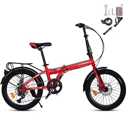 AOHMG  AOHMG 20'' Folding Bike, 7-Speed Shimano Gears Lightweight Steel Frame Unisexe Foldable City Bicycle, with Front and Rear Fenders / Rear Rack, Red