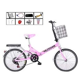 AOHMG  AOHMG 20'' Folding Bike for Adults, 7-Speed Lightweight Steel Frame Compact Commuter Foldable City Bicycle, Unisexe, Pink