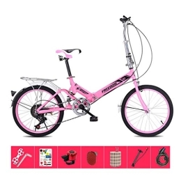 AOHMG  AOHMG 20'' Folding Bike for Adults, 7-Speed Lightweight Steel Frame Unisexe Commuter Foldable City Bicycle, with Fenders / Rear Rack, Pink