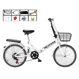 AOHMG  AOHMG 20'' Folding Bike for Adults Lightweight, 7-Speed Lightweight Unisexe Steel Frame Foldable City Bicycle, with Anti-Skid Wear-Resistant Tire, White