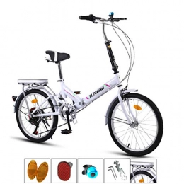 AOHMG  AOHMG 20'' Folding Bike for Adults Lightweight, 7-Speed Steel Frame Unisexe Commuter Foldable City Bicycle, with Rear Rack / Fenders, White