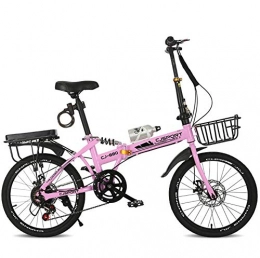 AOHMG Bike AOHMG Folding Bike Lightweight, 6-Speed Adult City Foldable Bike Adjustable Seat, Pink_20in