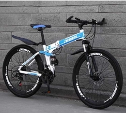 Aoyo Bike Aoyo Blue Folding Bikes, Anti-Slip Moutain Bicycle, 26In 21-Speed Double Disc Brake Full Suspension, Lightweight Aluminum Frame, Suspension Fork,