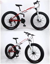 Aoyo Folding Bike Aoyo Mountain Bikes, Folding, Bicycles, Beach, 26 Inch 24 Speed Gears, Mountain Trail Bicycle, All-Terrain, High Carbon Steel, Fat Tire, Bike, Double Disc Brake, Dual Suspension Frame, (Color : White and red)