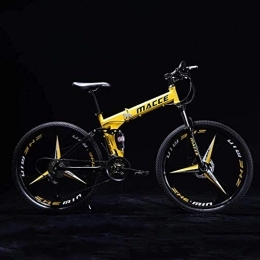 Aoyo Folding Bike Aoyo Mountain Bikes, Folding High Carbon Steel Frame 24 Inch Variable Speed Double Shock Absorption Three Cutter Wheels Foldable Bicycle, Suitable For People With A Height (Color : Yellow)