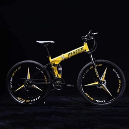 Aoyo Folding Bike Aoyo Mountain Bikes, Folding High Carbon Steel Frame 24 Inch Variable Speed Double Shock Absorption Three Cutter Wheels Foldable Bicycle, Suitable for People with A Height of 145-175Cm (Color : Yellow)
