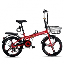Asdf Folding Bike ASDF 20 Inch Foldable Bicycles, Comfortable Portable Compact Lightweight 6 Speed Folding Bike for Men Women Students and Urban Commuters, Red(Size:20 inch)