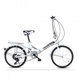 Asdf Bike ASDF 20 Inch Folding Bicycle, 6 Speed Comfortable Lightweight City Bike Shock Absorber Foldable Bikes for Mens Women Teenager Urban Commuter(Color:White)