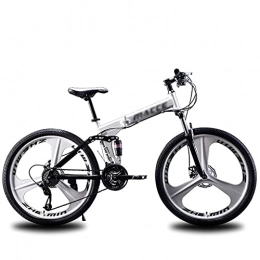 Asdf Folding Bike ASDF 21 Speed Mountain Bike, 3-Spoke Wheels MTB Folding Bike Dual Disc Brakes Dual Suspension Foldable Bicycles for Women Men Teenagers, White(Size:26 inch)