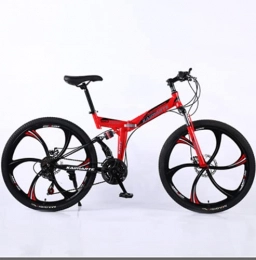 ASYHWZ Mountain Speed Folding Bike, 26 Inch Wheel Front and Rear Shock Absorbing Dual Disc Brake Carbon Steel Off-Road Bicycle,red 6 knife 24 speed