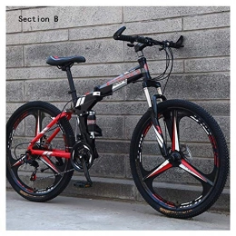 AYHa Bike AYHa Adult Folding Bikes, Double Shock Absorption 26 inch Mountain Off-Road Bike 24 / 27 Speed Dual Disc Brake High-Carbon Steel Frame, Black red, C 24 Speed