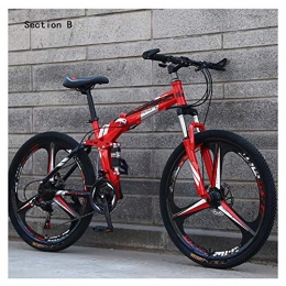 AYHa Bike AYHa Adult Folding Bikes, Double Shock Absorption 26 inch Mountain Off-Road Bike 24 / 27 Speed Dual Disc Brake High-Carbon Steel Frame, White red, D 27 Speed