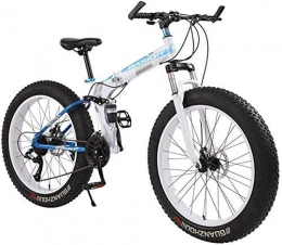 AYHa Folding Bike AYHa Adult Mountain Bikes, Foldable Frame Fat Tire Dual-Suspension Mountain Bicycle, High-Carbon Steel Frame, All Terrain Mountain Bike, 24" White, 21 Speed