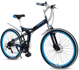 AYHa Bike AYHa Adults Folding Bikes, High-Carbon Steel Double Disc Brake Folding Mountain Bike, Dual Suspension Foldable Bicycle, Portable Commuter Bike, Black, 26"24 Speed