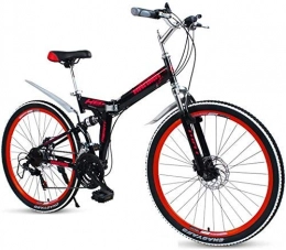 AYHa Bike AYHa Adults Folding Bikes, High-Carbon Steel Double Disc Brake Folding Mountain Bike, Dual Suspension Foldable Bicycle, Portable Commuter Bike, Red, 24"21 Speed
