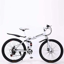 AZYQ Bike AZYQ Mountain Bike Folding Bikes, 21-Speed Double Disc Brake Full Suspension Anti-Slip, Lightweight Aluminum Frame, Suspension Fork, Multiple Colors-24 Inch / 26 inch, White1, 24 inch