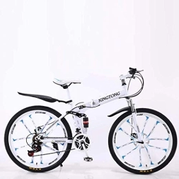 AZYQ Bike AZYQ Mountain Bike Folding Bikes, 27-Speed Double Disc Brake Full Suspension Anti-Slip, Lightweight Aluminum Frame, Suspension Fork, Multiple Colors-24 Inch / 26 inch, White3, 26 inch
