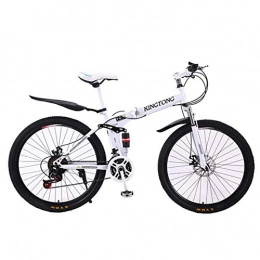 B-D Folding Bike B-D Folding Bikes 24 / 26 Inch Folding Mountain Bike, High Carbon Steel Frame, Unisex Student Shock Absorption City Bike, 24 Speed, Dual Disc Brakes, Cross Country for Outdoor Riding Trip, White, 26inch