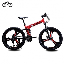 B-D Folding Bike B-D Folding Bikes Unisex Student Folding Mountain Bike, High Carbon Steel Frame, 21 Speed, Shock Absorption, Safety Dual Disc Brakes System, for Outdoor Riding Trip, Go To School And Work, Red, 24inch