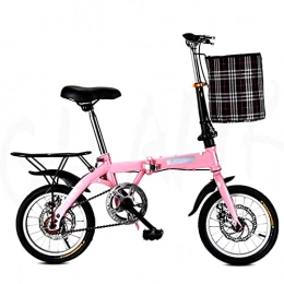 BaiHogi Folding Bike BaiHogi Professional Racing Bike, 14 / 16 / 20 inch Folding Bike, student bicycles, front and rear disc brakes, single-speed wear-resistant wheels form a person (Color : Pink, Size : 14 inches)