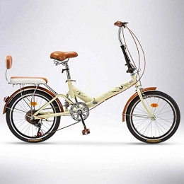 BEIGOO Bike BEIGOO 6 Speed Folding Bike, Lightweight Foldable Bicycle, Disc Brake Suspension Mountain Bike With Rear Rack, Retro Bike Adult For Men & Women-cream color-20inch