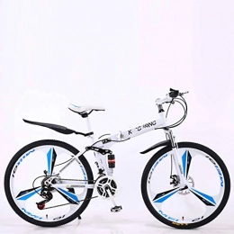 BEIGOO Folding Bike BEIGOO Mens Mountain Bike, 24 / 26inch Wheels, 21 Speed Folding, Non-Slip Dual Disc Brakes, Full Suspension, 3 Spoke, MTB Folding Bike, For Adult Men And Women Teens-White-26inch